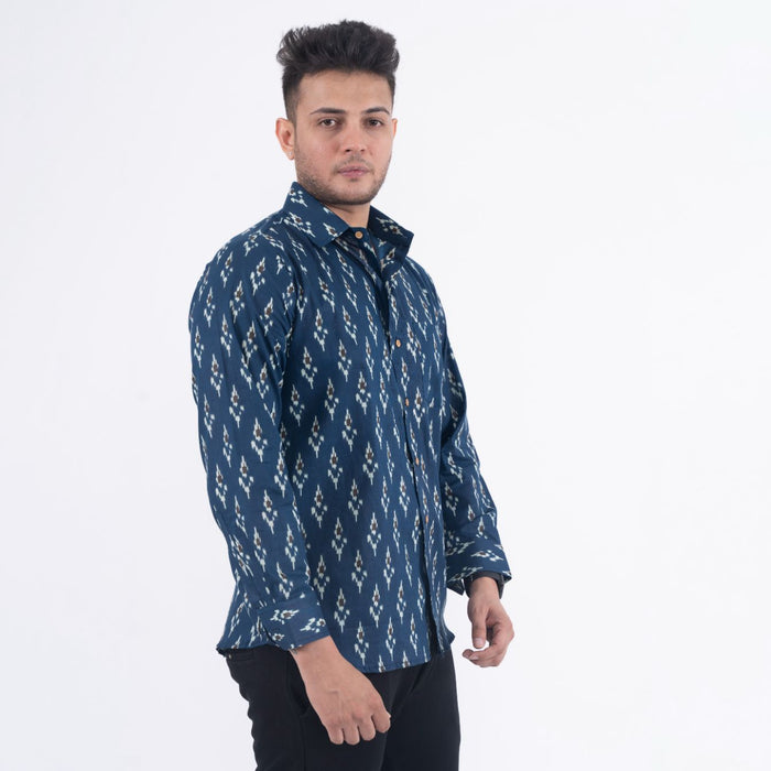 Blue Ikkat Print Casual Shirt