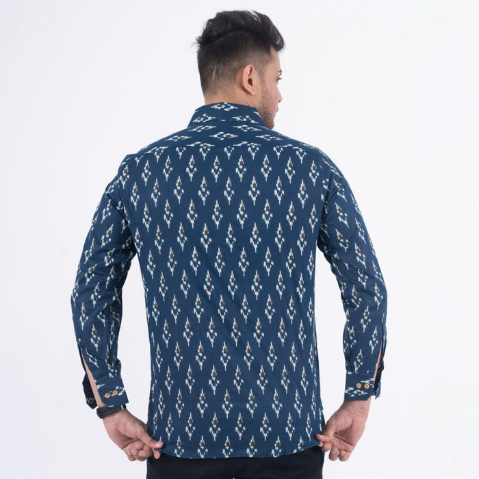 Blue Ikkat Print Casual Shirt