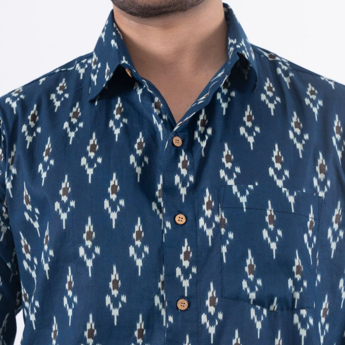 Blue Ikkat Print Casual Shirt