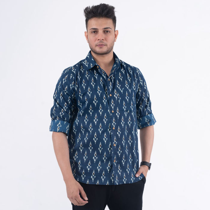 Blue Ikkat Print Casual Shirt