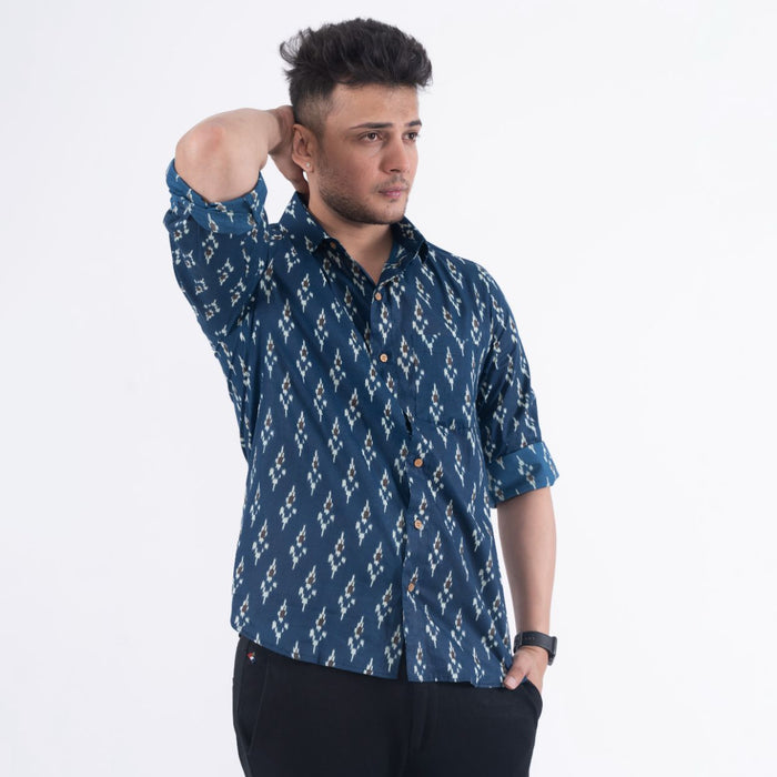 Blue Ikkat Print Casual Shirt