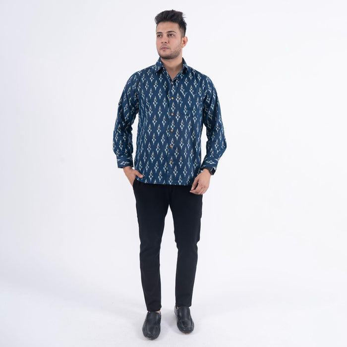 Blue Ikkat Print Casual Shirt