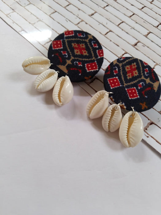 Blue And Red Printed Shells Studs Earrings