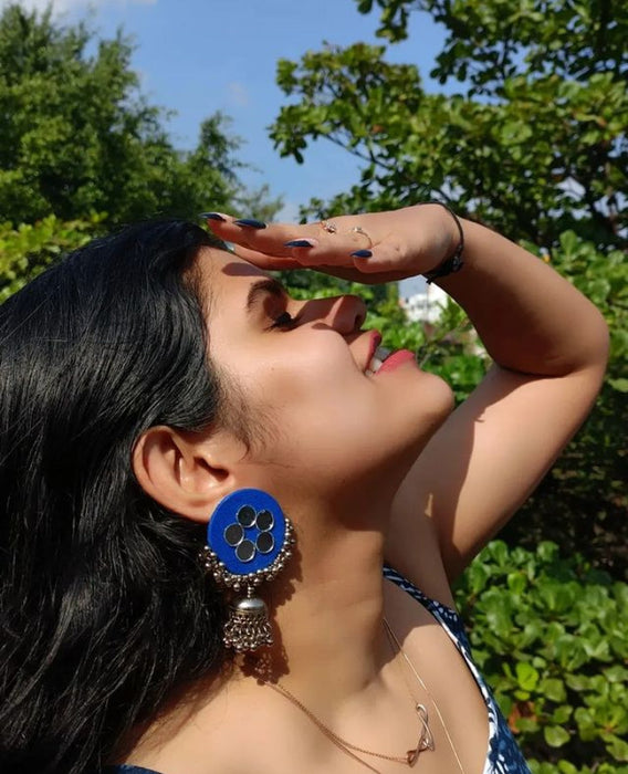 Blue And Silver Oxidized Fabric Earrings For Women