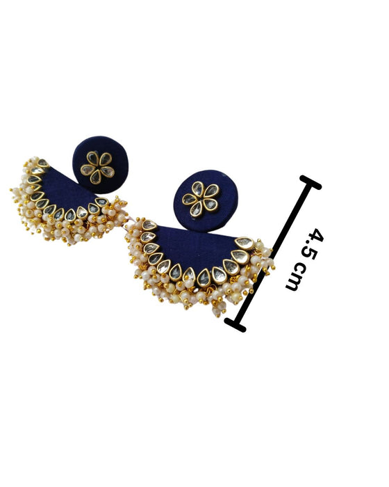 Blue Semi Circular Beaded Earrings