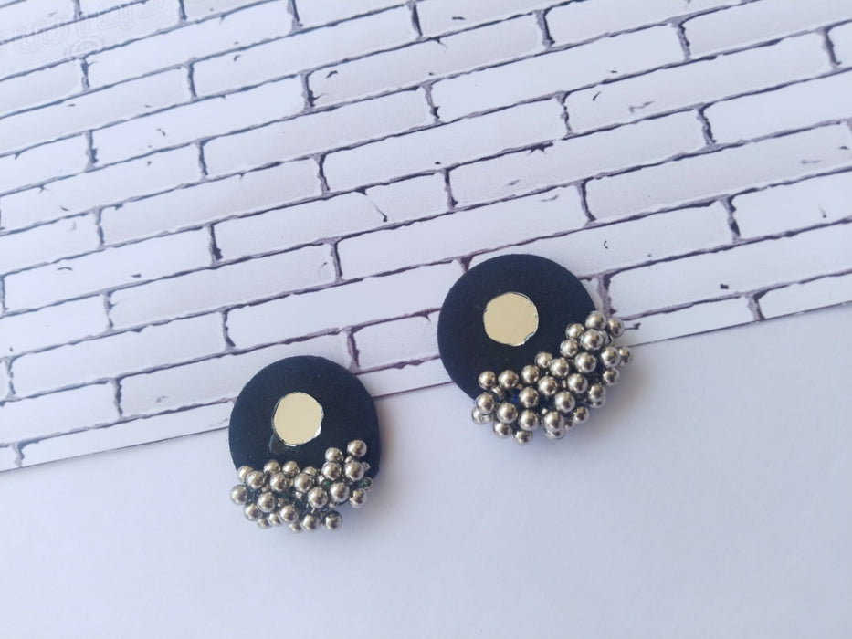 Tiny Dark Blue And Silver Round Studs Earrings For Girls