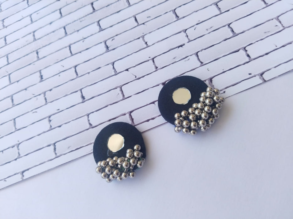 Tiny Dark Blue And Silver Round Studs Earrings For Girls