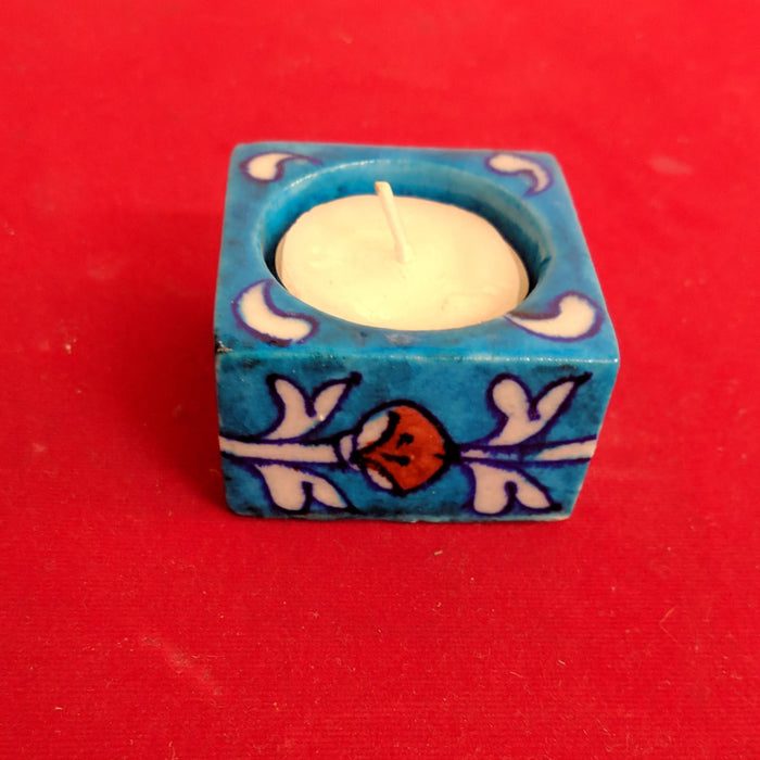 Blue Pottery T Light Candle (Blue)