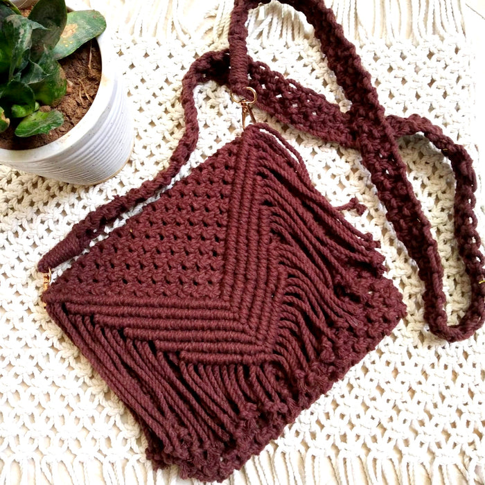 Boho Chic Brown Valentine Macrame Bag