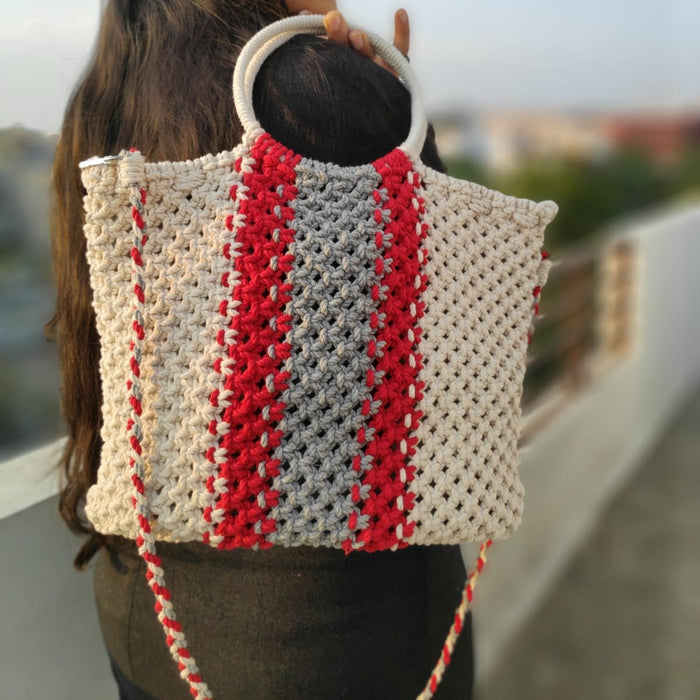 Boho Macrame Red Spark Shopping Tote Bag