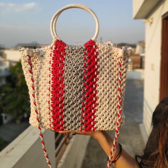 Boho Macrame Red Spark Shopping Tote Bag