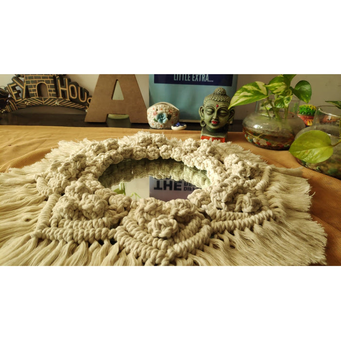 Bonded Tops Off White Macrame Mandala Wall Mirror