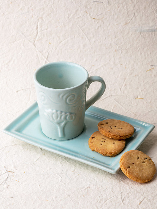 Ceramic Stoneware Breeze Mug Plate Set - Blue