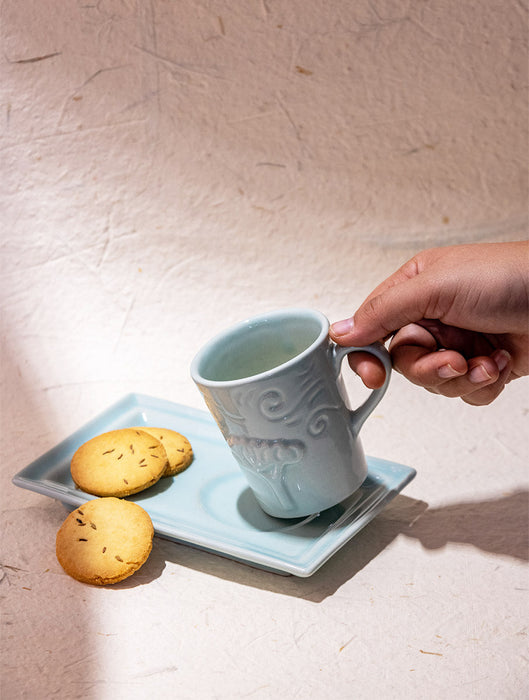 Ceramic Stoneware Breeze Mug Plate Set - Blue