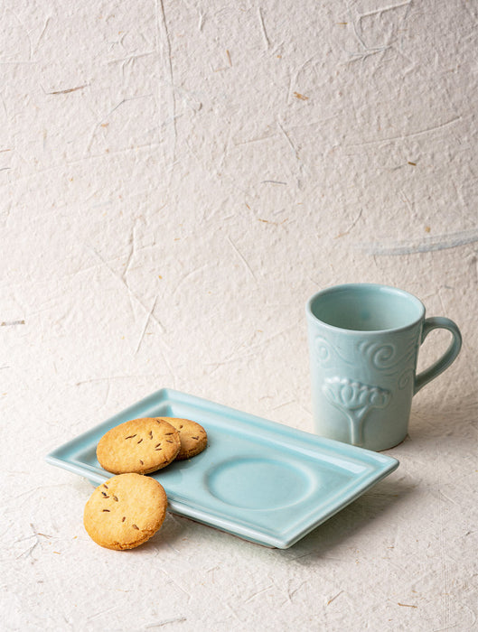 Ceramic Stoneware Breeze Mug Plate Set - Blue