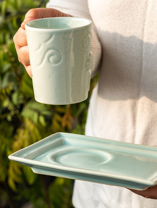 Ceramic Stoneware Breeze Mug Plate Set - Blue