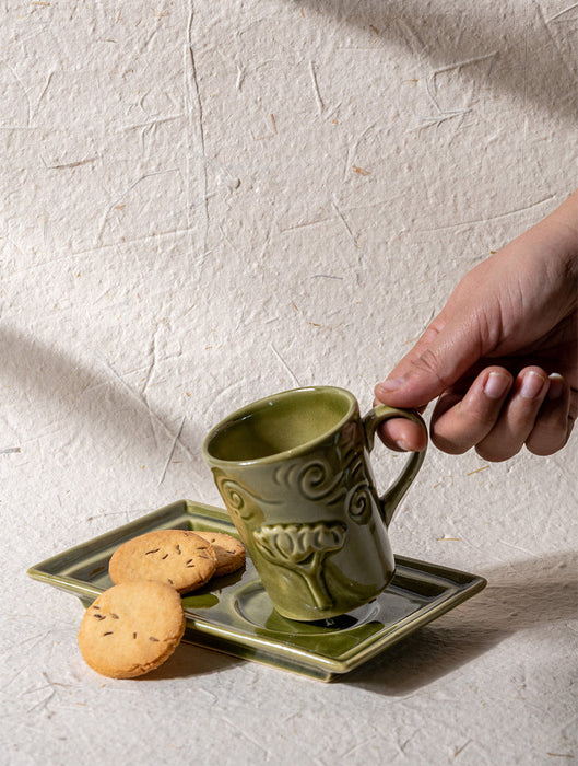 Ceramic Stoneware Breeze Mug Plate Set - Olive