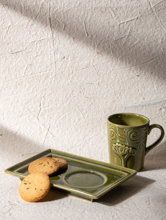 Ceramic Stoneware Breeze Mug Plate Set - Olive