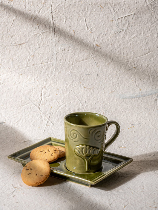 Ceramic Stoneware Breeze Mug Plate Set - Olive