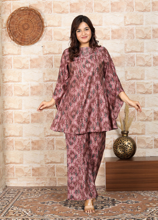 Women's Modal Muslin Chanderi Full sleeve 2 Pieces Coord Set C06 Wine