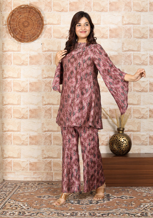 Women's Modal Muslin Chanderi Full sleeve 2 Pieces Coord Set C06 Wine