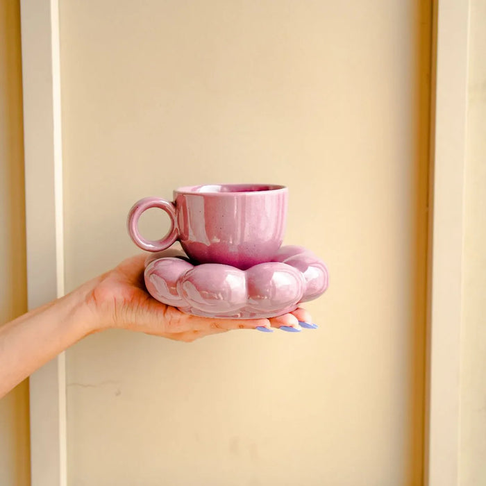 Purple bubble Mugs and saucer-set of 2