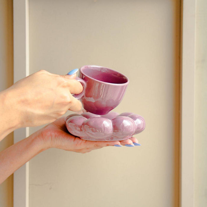 Purple bubble Mugs and saucer-set of 2