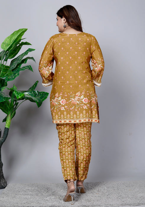 Women's Pure Muslin Full sleeve 2 Pieces Coord Set CM03 Mustard