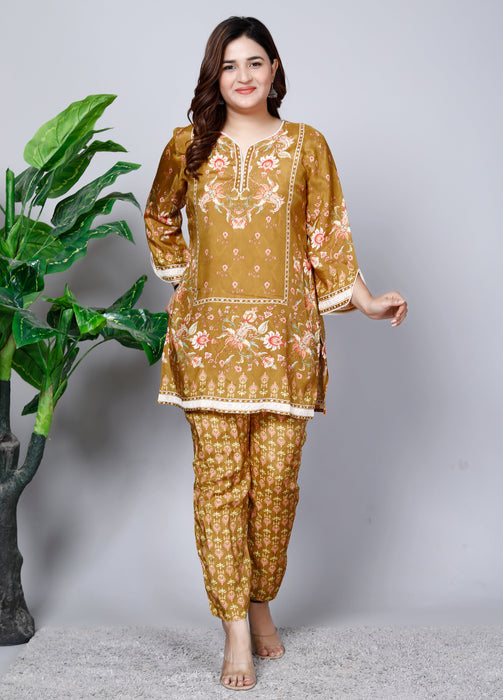 Women's Pure Muslin Full sleeve 2 Pieces Coord Set CM03 Mustard