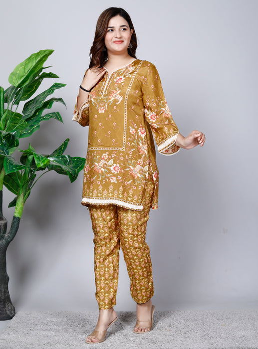 Women's Pure Muslin Full sleeve 2 Pieces Coord Set CM03 Mustard