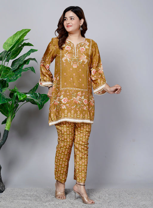 Women's Pure Muslin Full sleeve 2 Pieces Coord Set CM03 Mustard