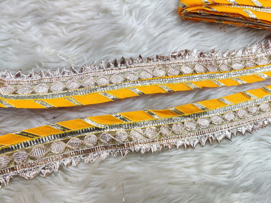 Amber Glow: Yellow Gota with Multicolor Handwork Trim