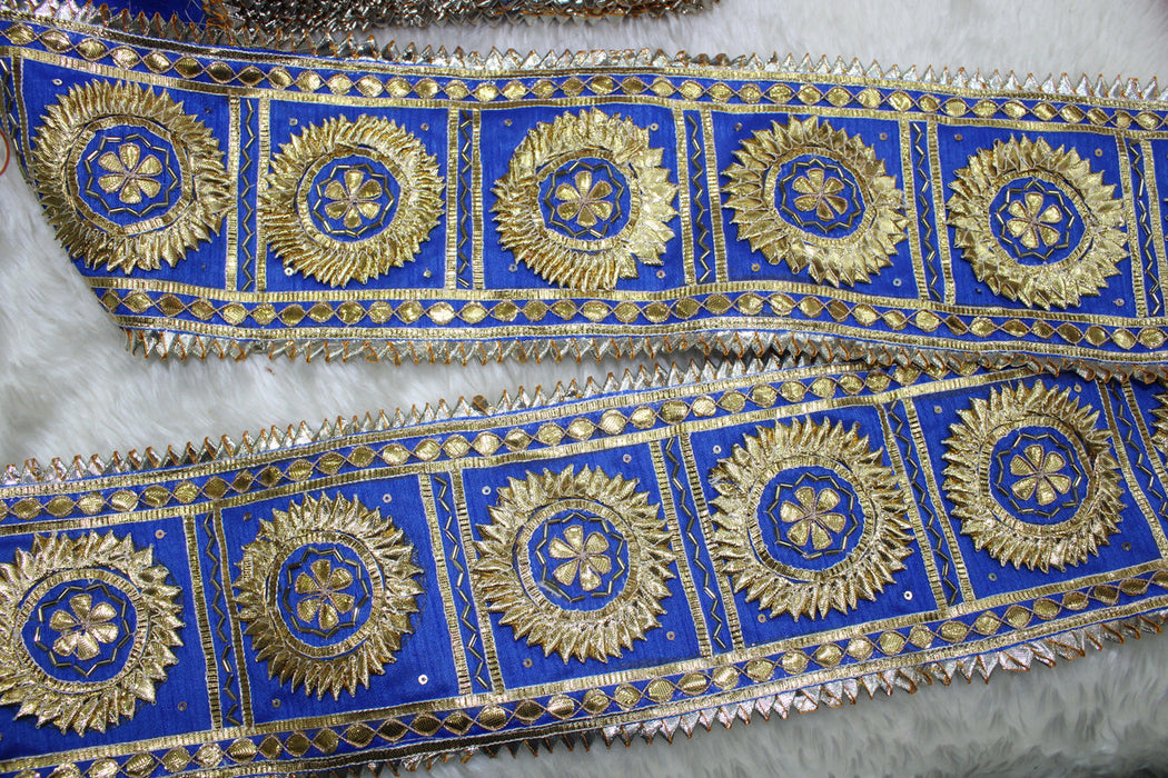 Blue Geometric Harmony: Circular Gota Handwork Trim