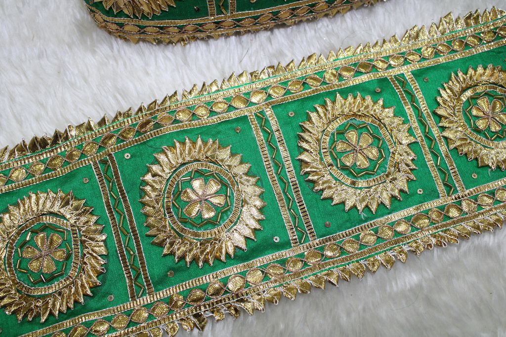 Green Geometric Enchantment: Circular Gota Handwork Trim