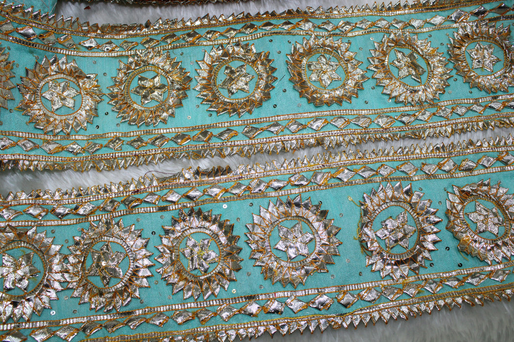 Serene Sky: Light Blue Circular Gota Handwork Trim