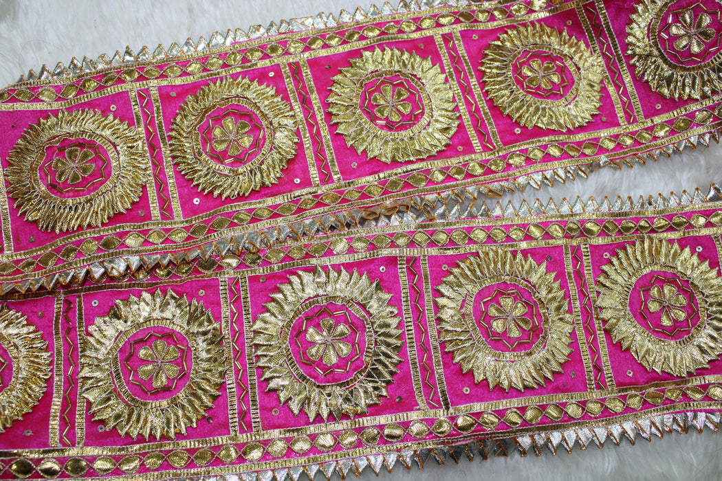 Blush Bloom: Pink Circular Gota Handwork Trim