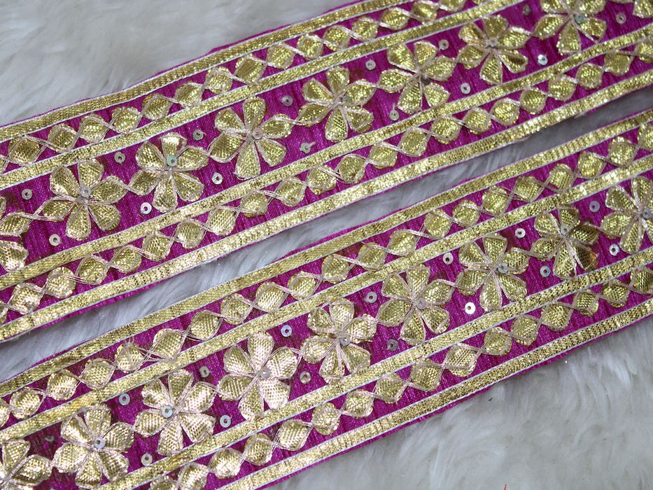 Purple Majesty: Purple Gota Trim with Golden Floral Handwork