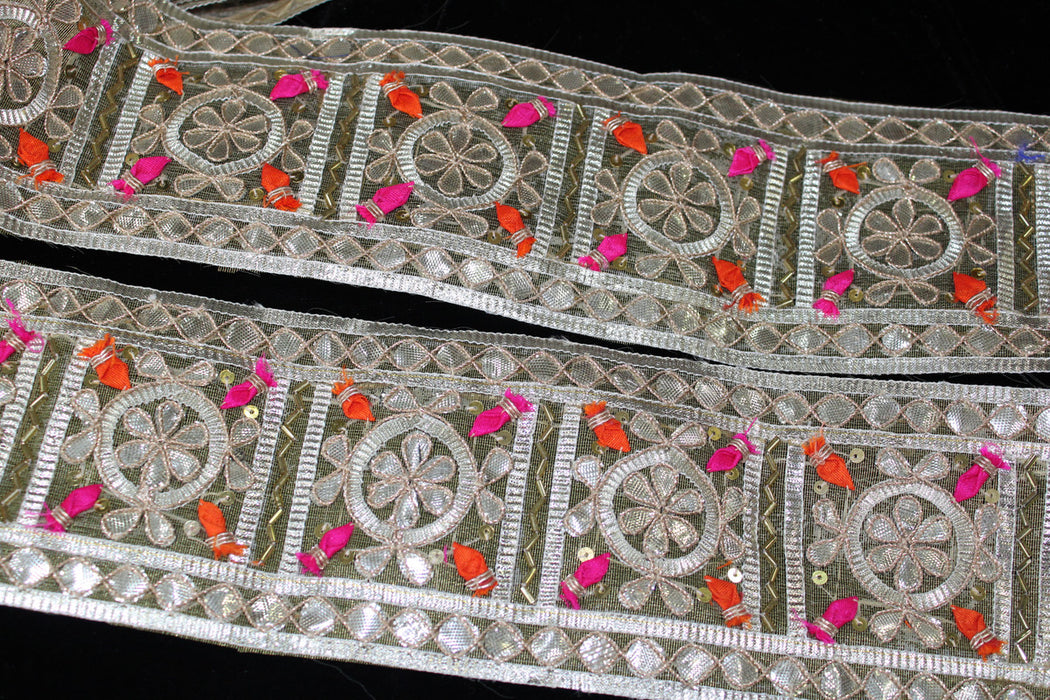 Golden Kaleidoscope: Geometric Design with Multicolor Handwork Gota Trim