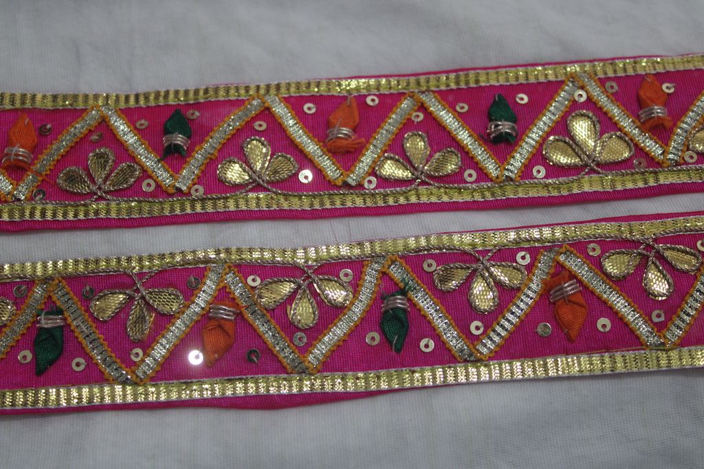 Blush Bloom: Pink Gota Trim with Multicolor Handwork