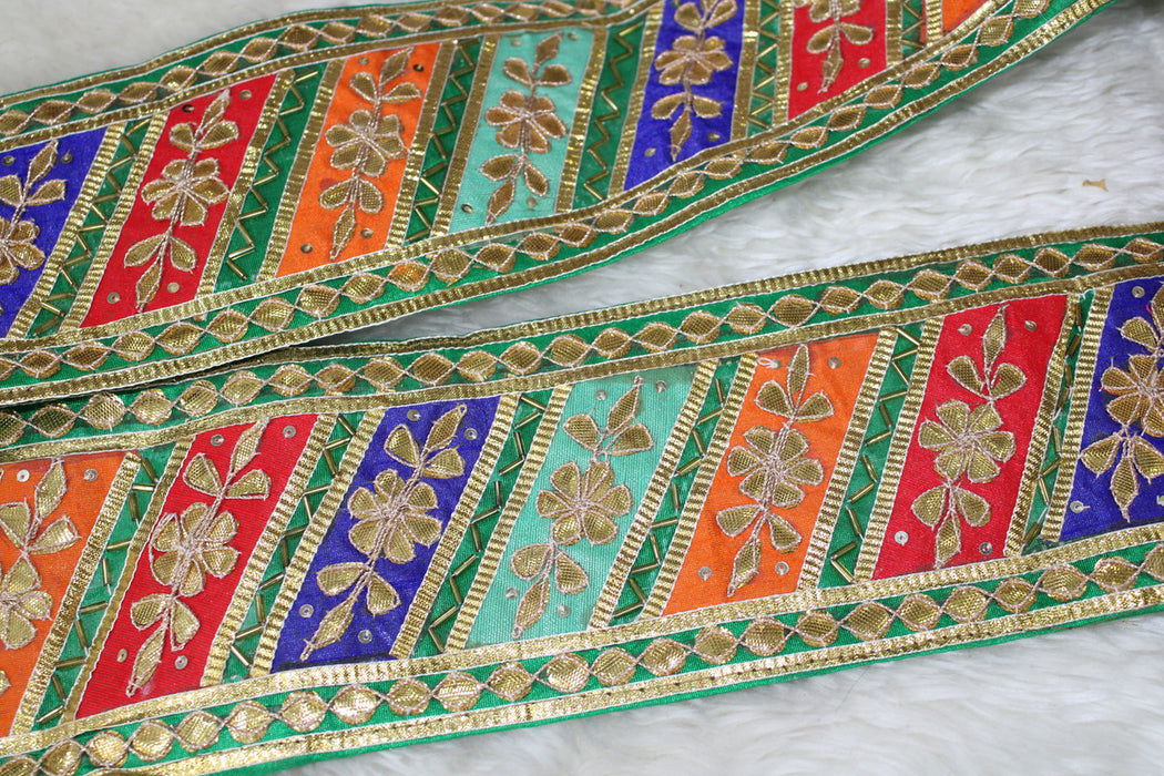 Kaleidoscope Elegance: Multicolor Handwork Gota Trim