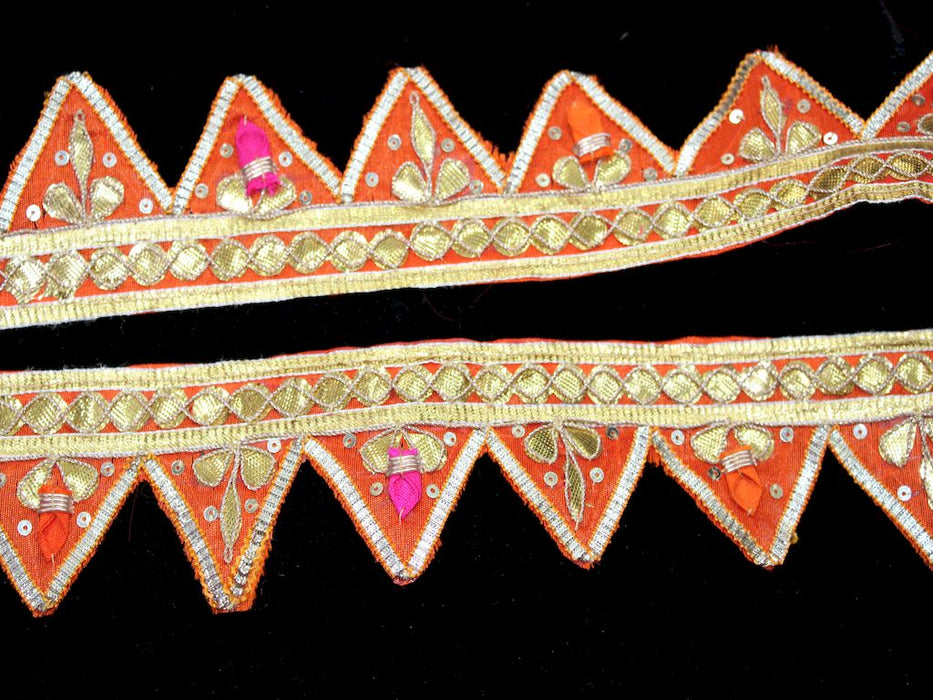 Amber Glow: Orange Transparent Triangle Handwork Gota Trim