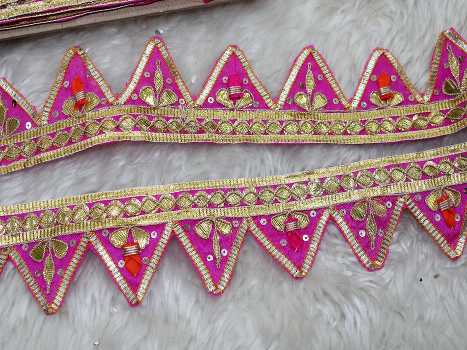 Blush Blossom: Pink Transparent Triangle Handwork Gota Trim