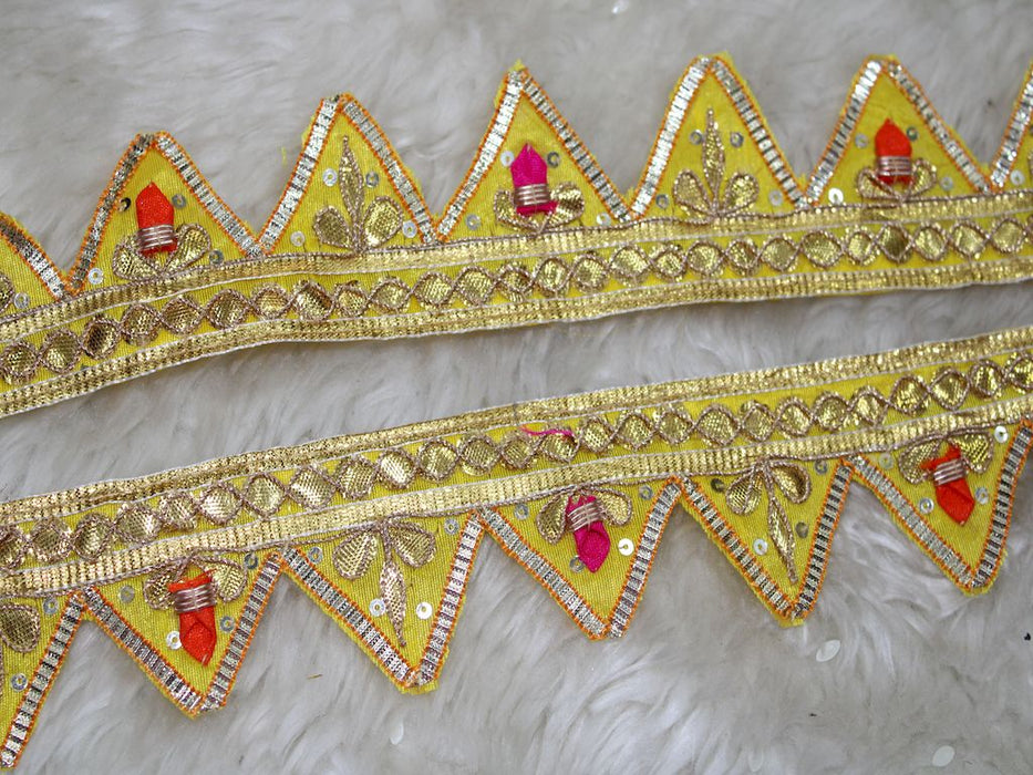 Golden Radiance: Yellow Transparent Triangle Handwork Gota Trim