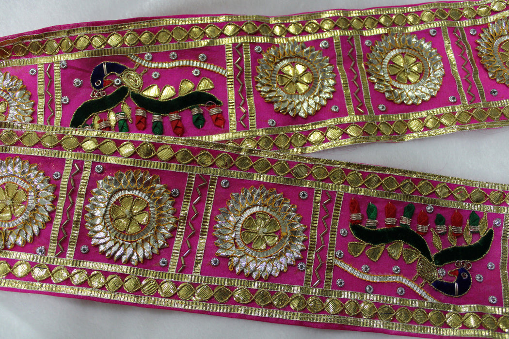 Pink Petal Splendor: Handcrafted Gota Trim