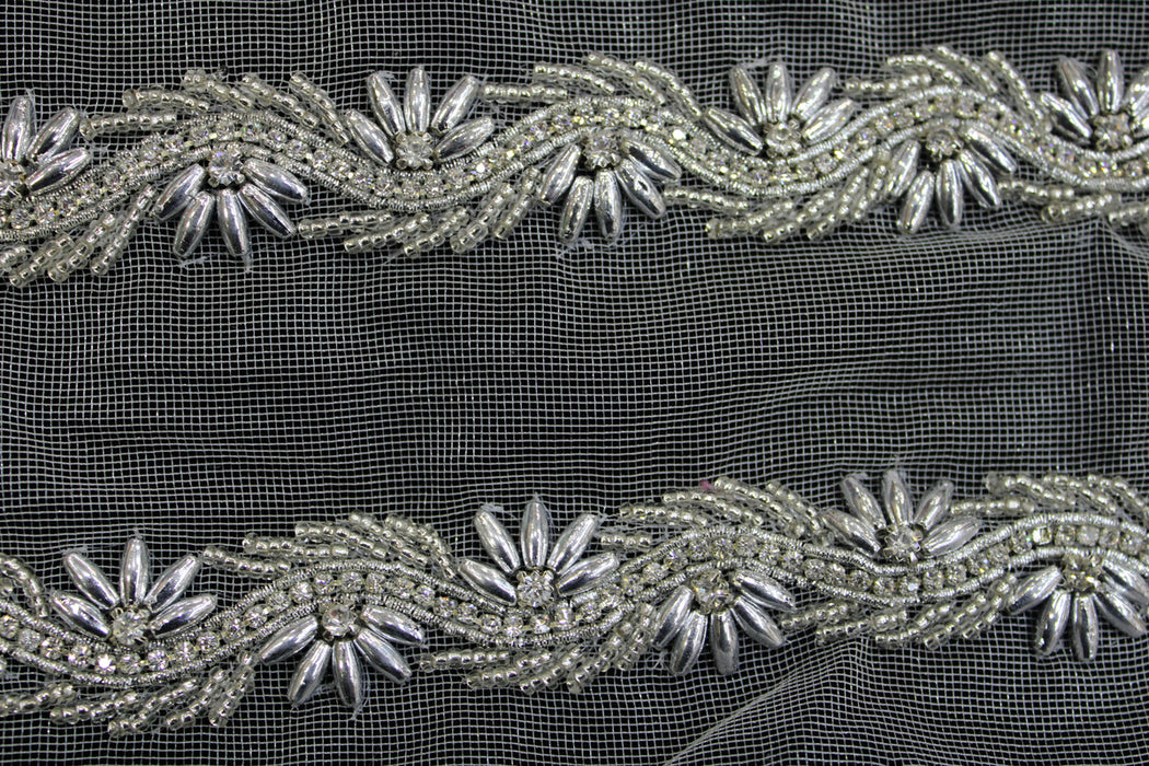 White & Silver Embellished Handwork Trim