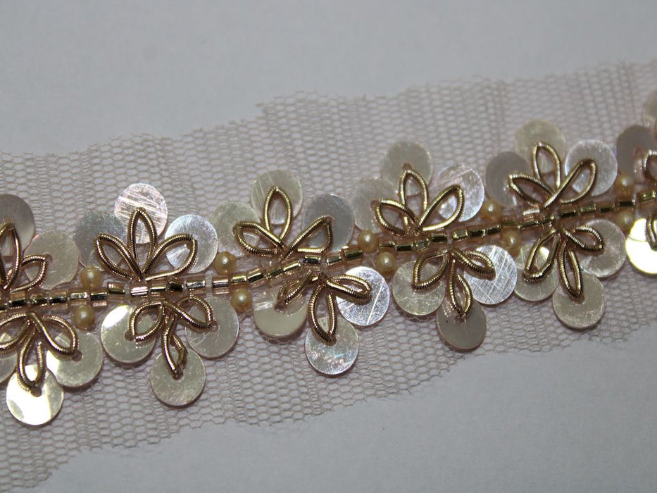 Gilded Ivory: Sequin and Golden Zari Handwork Trim