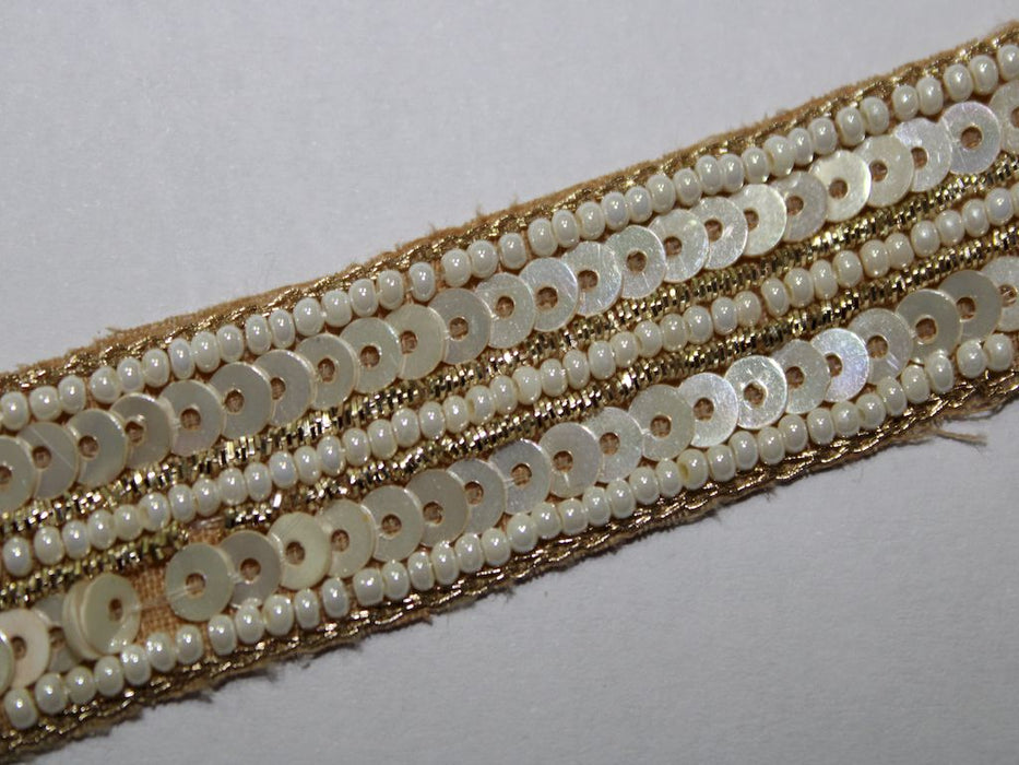 Ivory Opulence: Sequin and Pearl Handwork Trim