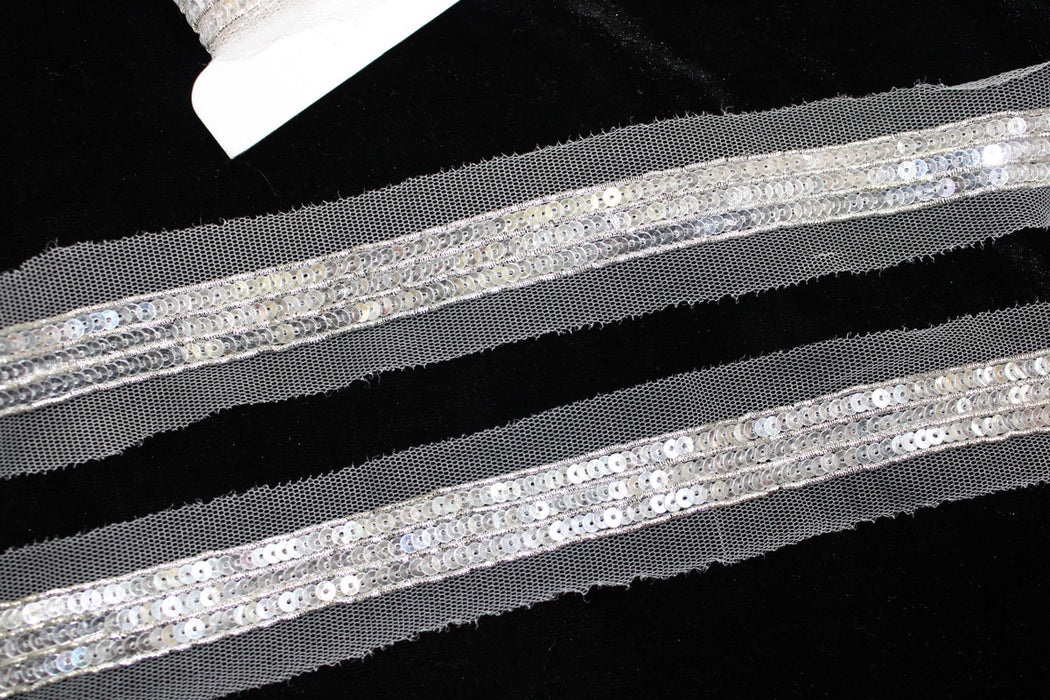 Embellished Siver Sequin Handwork Trim