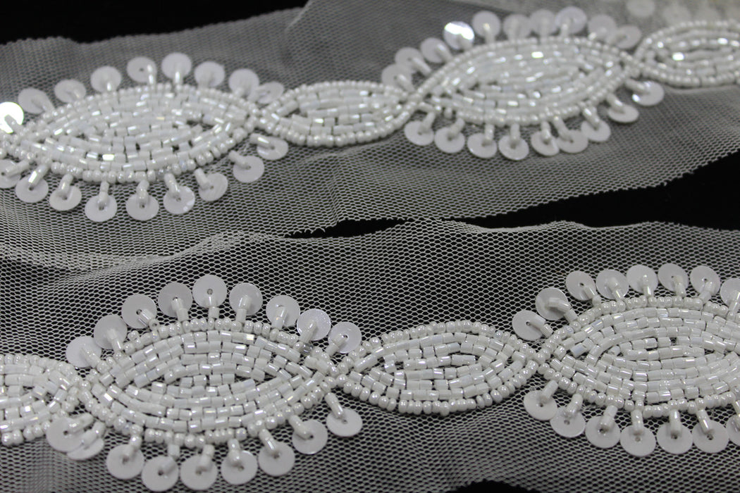 Snowflake Sparkle: White Cutdana Handwork Lace