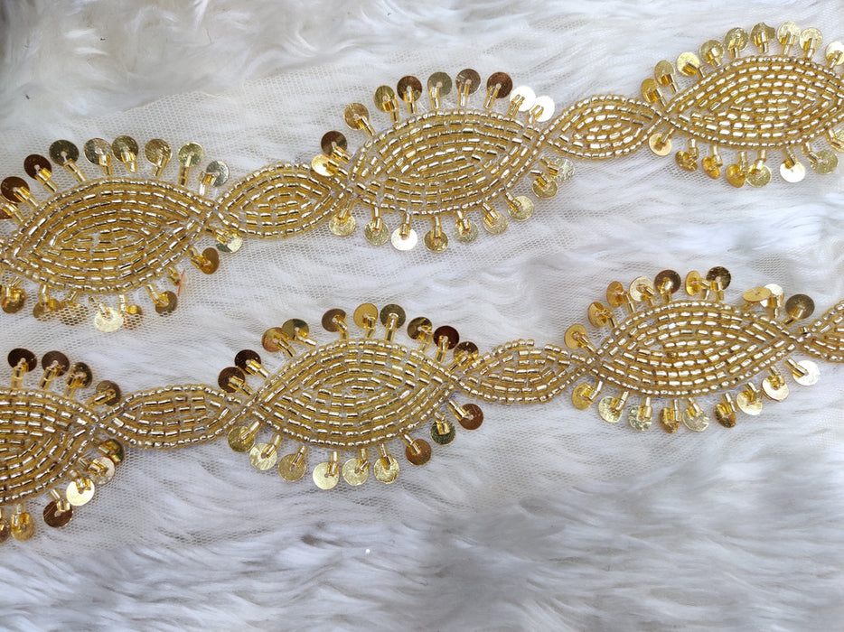 Golden Radiance: Cutdana Handwork Embellished Lace